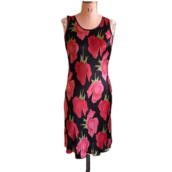 Vintage 90s Y2K Miss Selfridges slip dark florals fitted satin dress - Picture 4 of 16